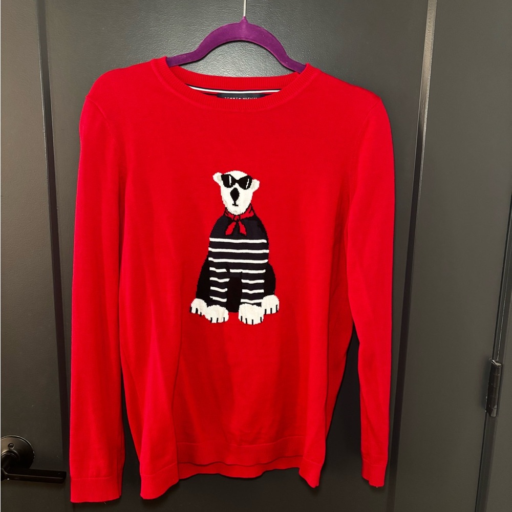 Tommy Hilfiger Red Crewneck Sweater with Graphic Design